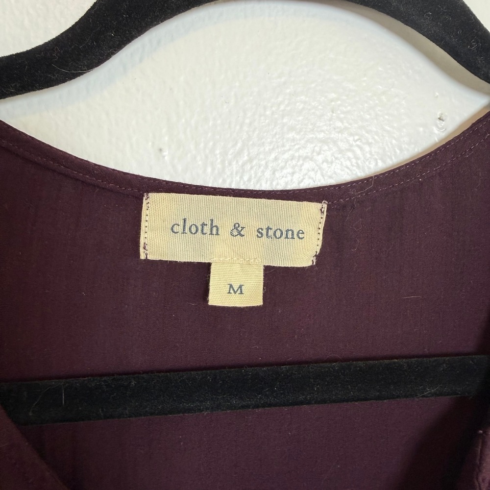 Cloth & Stone Plum Burgundy Lace Up Long Sleeve‎ Rayon Tunic Top M - Picture 4 of 8